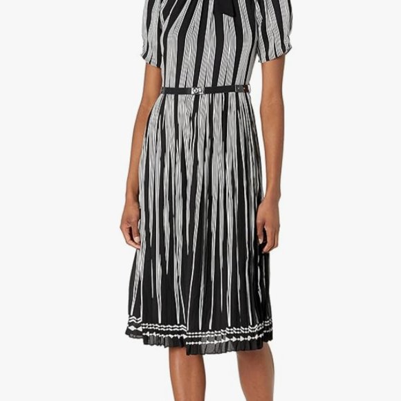 Karl Lagerfeld Dresses & Skirts - [NEW] Karl Lagerfeld Paris Striped Chiffon Dress/Bow Neck/Black Dress (Size 4)